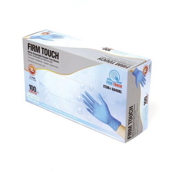 Firm Touch 6040, Nitrile Disposable Gloves, 4 mil Palm, Nitrile, Powder-Free, XL, 1000 PK, Blue 6040 (XL)